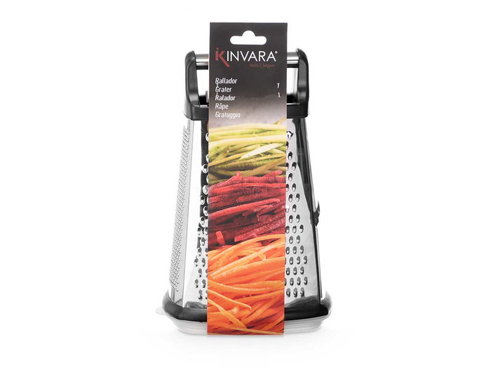 Kinvara Rallador Acero con Depósito Medidor Negro Grande 16.5x26x12.5 cm Metal SS Plastico PP (Set de 12) Kinvara Rallador Acero con Depósito Medidor Negro Grande 16.5x26x12.5 cm Metal SS Plastico PP (Set de 12)