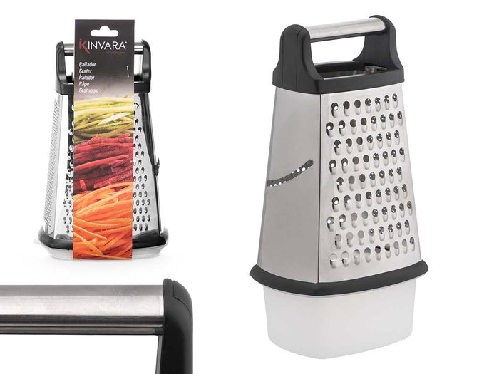 Kinvara Rallador Acero con Depósito Medidor Negro Grande 16.5x26x12.5 cm Metal SS Plastico PP (Set de 12) Kinvara Rallador Acero con Depósito Medidor Negro Grande 16.5x26x12.5 cm Metal SS Plastico PP (Set de 12)