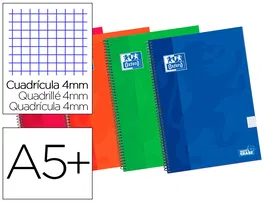 Oxford Bloc Espiral Tapa Extradura 80 Hojas Cuadros 4 mm Tamaño Cuarto