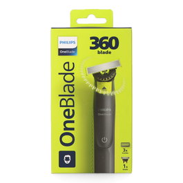 Philips OneBlade 360° Afeitadora y Recortadora con 3 Peines Guía (1, 3, 5 mm), Resistente al Agua, Batería Recargable USB, Modelo QP6520/30