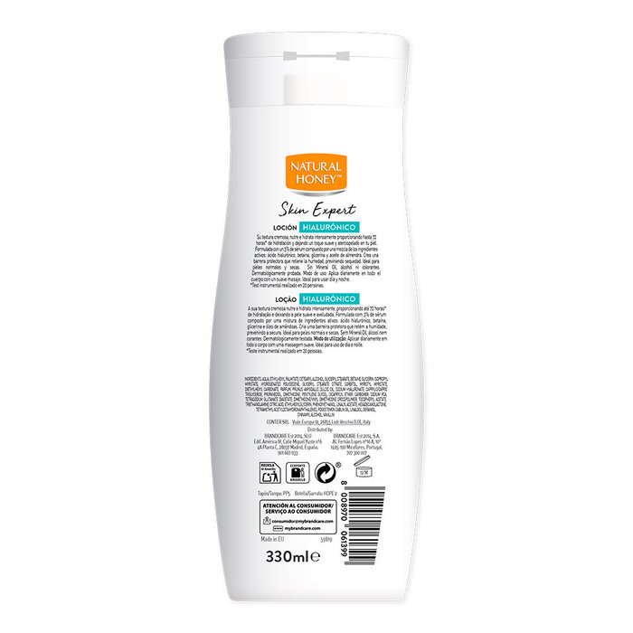 Natural Honey Loción Corporal Skin Expert con Ácido Hialurónico 330 ml Hidratación 72h