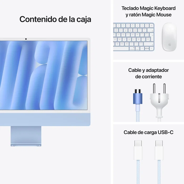 Apple iMac M4 (2024) - Ordenador Todo en Uno con pantalla Retina 4.5K 24" - Chip Apple M4 (10 núcleos CPU, 10 núcleos GPU) - 16 GB RAM - 256 GB SSD - Color Azul