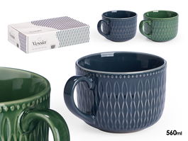 Vessia Tazon Desayuno 560ml Ceramica Loza 16 x 12 x 9 cm Colores Oscuros Azul Verde (Set de 24)