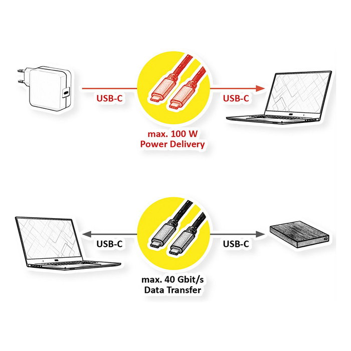 ROLINE Cable USB4 Gen3x2 USB-C a USB-C 40 Gbit/s 100W 1m Negro/Oro