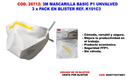 3M Mascarilla Básica K101C3 P1 Sin Válvula (Pack de 3 unidades)</html>