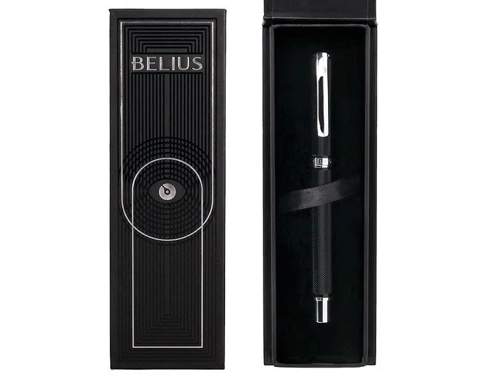 Belius Bolígrafo Turbo Aluminio Textura Punteada Negro y Plateado Tinta Azul Caja Diseño