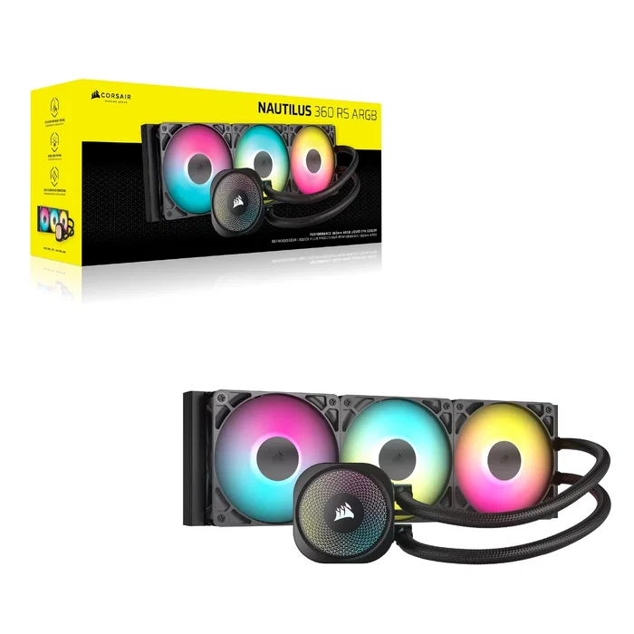 Corsair Nautilus 360 RS ARGB Refrigeración Líquida para CPU, 360mm, 3 Ventiladores, Negro, Compatible con Intel LGA 1700 y AMD AM4/AM5