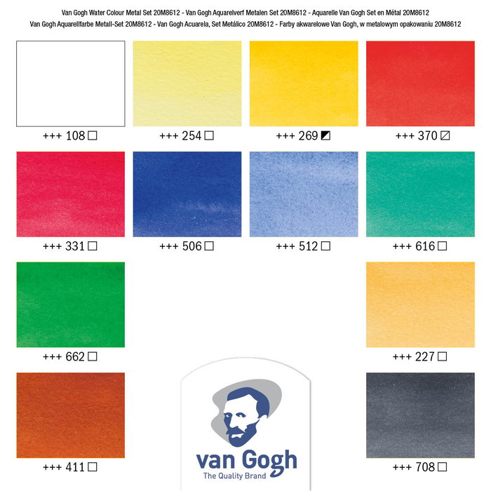 Van Gogh Estuche metálico de acuarelas con 12 colores en medias pastillas Van Gogh Estuche metálico de acuarelas con 12 colores en medias pastillas