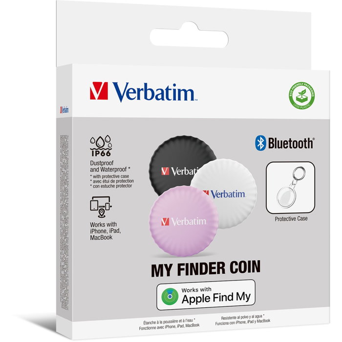Verbatim My Finder Coin Bluetooth Tracker Pack de 3 (Negro, Blanco y Rosa) 32135