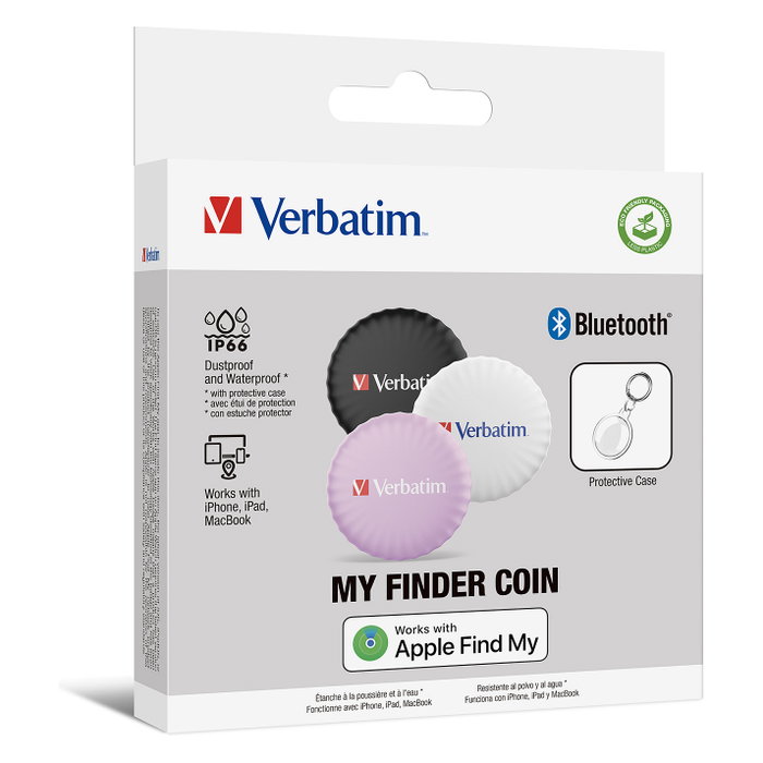 Verbatim My Finder Coin Bluetooth Tracker Negro Rosa Blanco IP66 (3er Pack)