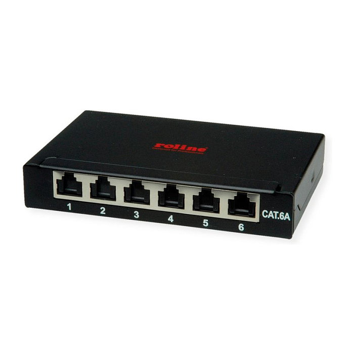 ROLINE Mini-Patchpanel Cat.6A, 6x RJ45, 0.5HE, Negro