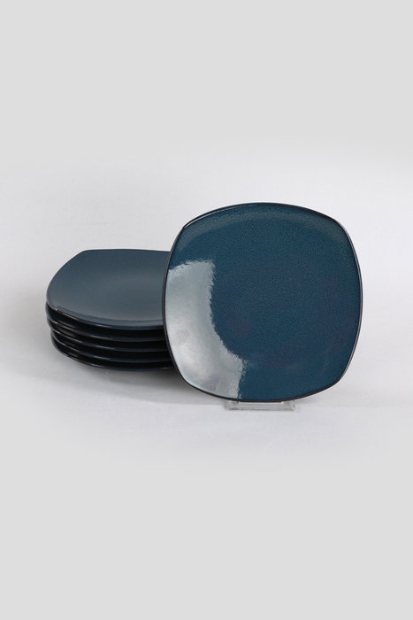 Hermia ST001106FQ08A000000MAYD100 Juego de Platos de Postre de Cerámica Azul Oscuro 22x22x2.3 cm (6 Piezas)