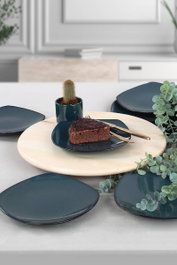 Hermia ST001106FQ08A000000MAYD100 Juego de Platos de Postre de Cerámica Azul Oscuro 22x22x2.3 cm (6 Piezas)