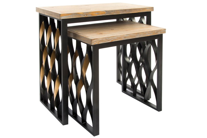 DKD Home Decor Set de 2 Mesitas Auxiliares de Madera Estilo Industrial