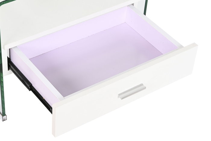 DKD Home Decor Mesita de Noche Moderno Blanco Transparente Cristal y MDF Glass 20 40 x 50 x 45.5 cm