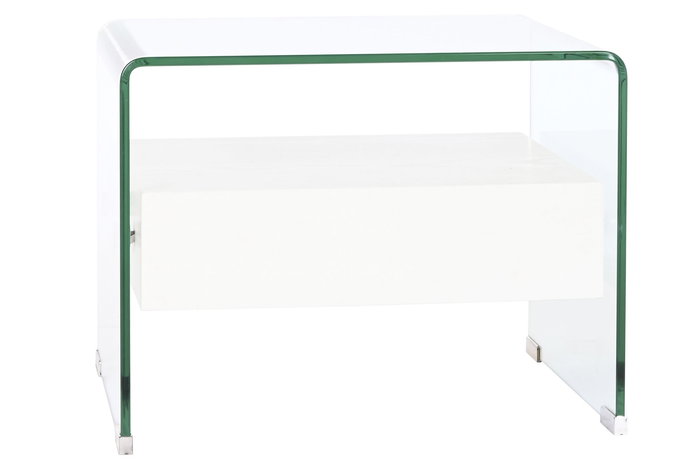 DKD Home Decor Mesita de Noche Moderno Blanco Transparente Cristal y MDF Glass 20 40 x 50 x 45.5 cm