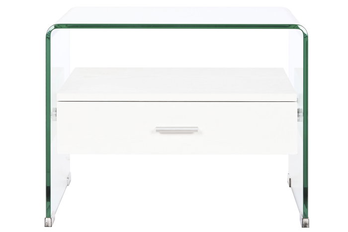 DKD Home Decor Mesita de Noche Moderno Blanco Transparente Cristal y MDF Glass 20 40 x 50 x 45.5 cm