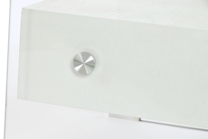 DKD Home Decor Mesita de Noche Moderno Blanco Transparente Cristal y MDF Glass 20 40 x 50 x 45.5 cm