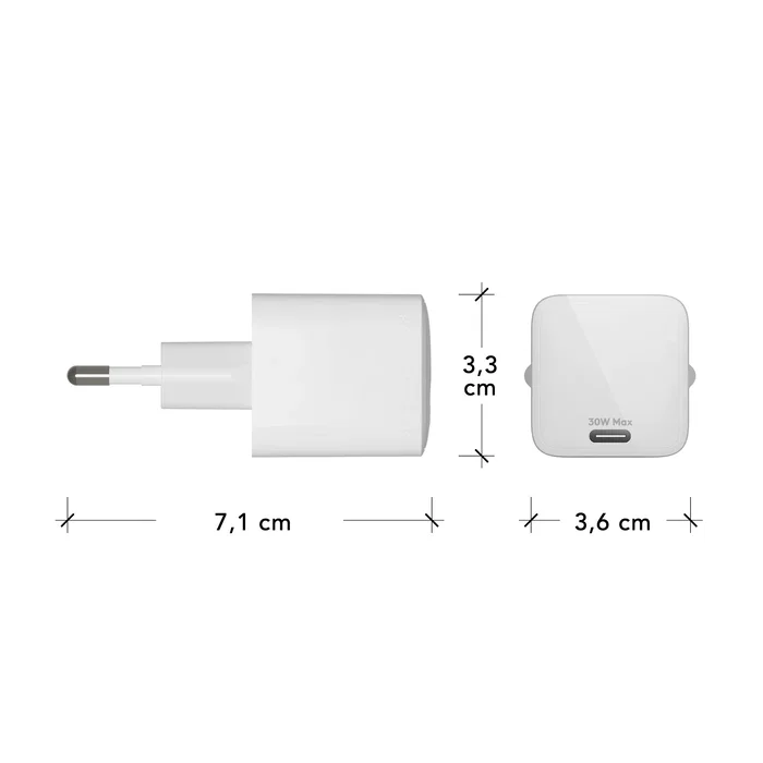 Dbramante1928 Adaptador de Corriente 30W PD QC con Puerto USB-C 24 Pines Blanco para Europa CH30EUWH7097