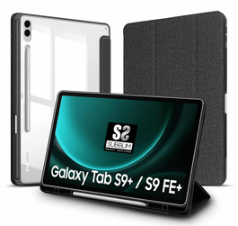 SUBBLIM Funda para Samsung Galaxy Tab S9+/S9 FE+ 12.4 pulg. Folio Negro Transparente con Slot S Pen
