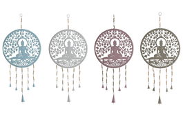 DKD Home Decor Decoracion Colgante Oriental Buda Arbol Blanco Azul 1 x 77 x 33 cm (4 Unidades)