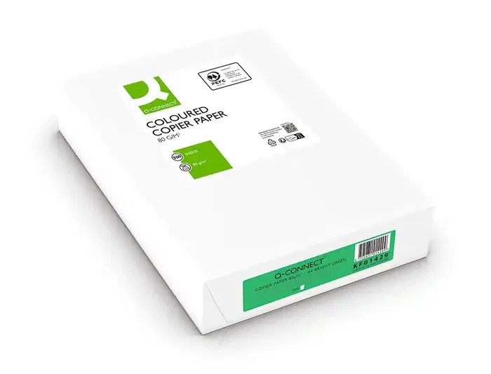 Q-connect Papel Color DIN A4 80gr Verde Intenso, Paquete 500 Hojas Q-connect Papel Color DIN A4 80gr Verde Intenso, Paquete 500 Hojas
