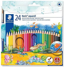 Staedtler Lápices de Colores Noris Aquarell Surtidos en Estuche 24 Unidades + Pincel