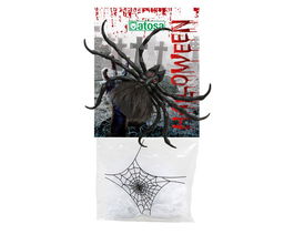 Pack Decoración Halloween Telaraña y Araña Grande Negra para Ambiente Fantasmagórico