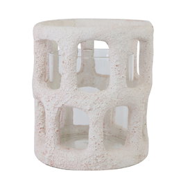 DKD Home Decor Portavela Scandi Crema Cemento y Cristal 12.5 x 14 x 12.5 cm (4 Unidades)