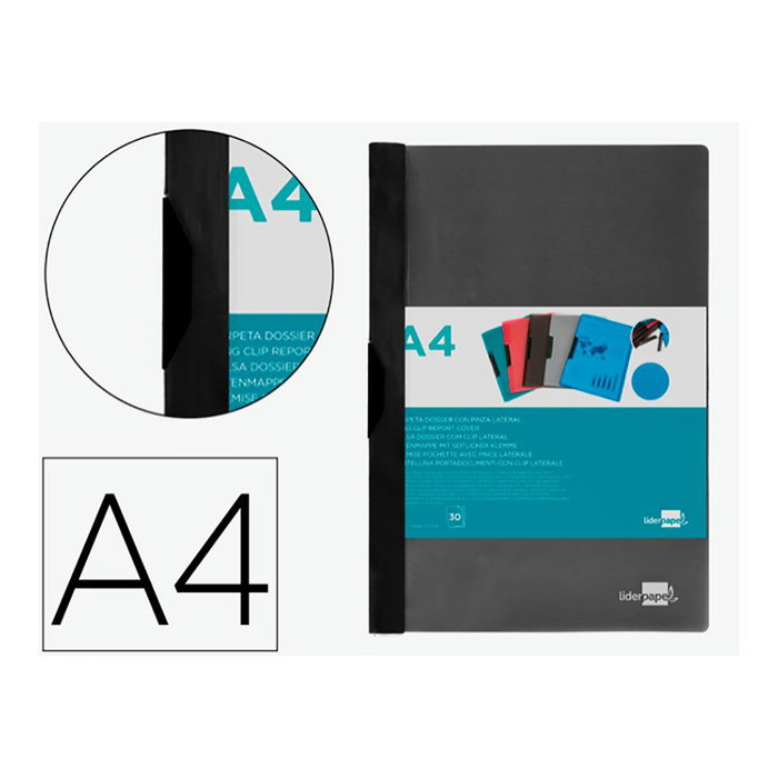 Liderpapel Carpeta Dossier con Pinza Lateral Negra DIN A4