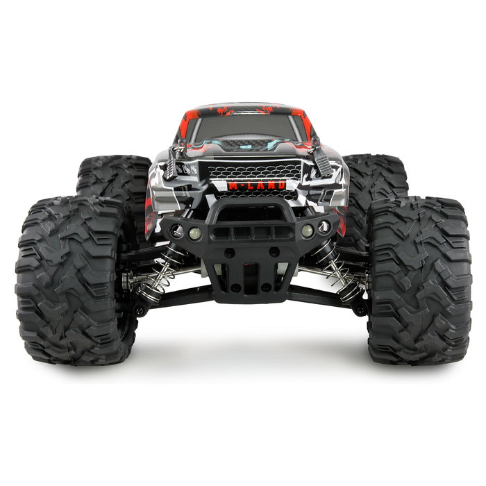 AMEWI M-Land Monster Truck 1:16 RTR Eléctrico 4WD 48 km/h, Efectos Luminosos, Apto para Exteriores e Interiores, Color Negro y Rojo