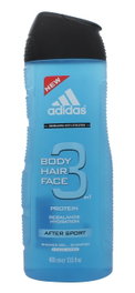 Adidas After Sport Gel de Ducha y Champú 3 en 1 Cuerpo Cabello Rostro 400ml