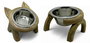 DKD Home Decor Set de 2 Comederos de Acero y Mango Marrón