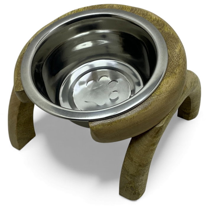 DKD Home Decor Set de 2 Comederos de Acero y Mango Marrón