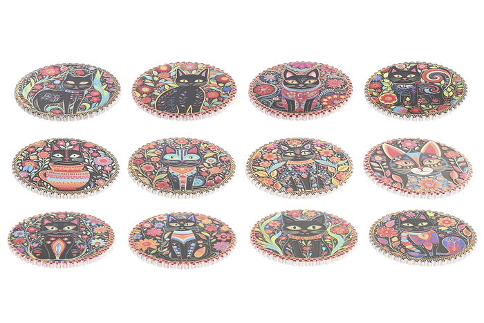 DKD Home Decor Posavasos Shabby Multicolor Negro 10.8 x 0.7 x 10.8 cm (72 Unidades)