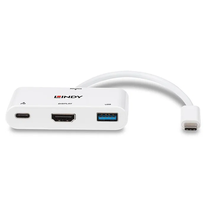 Lindy Adaptador Gráfico USB-C a HDMI 4K con Power Delivery, 3840x2160 Pixeles, Blanco, Referencia 43340
