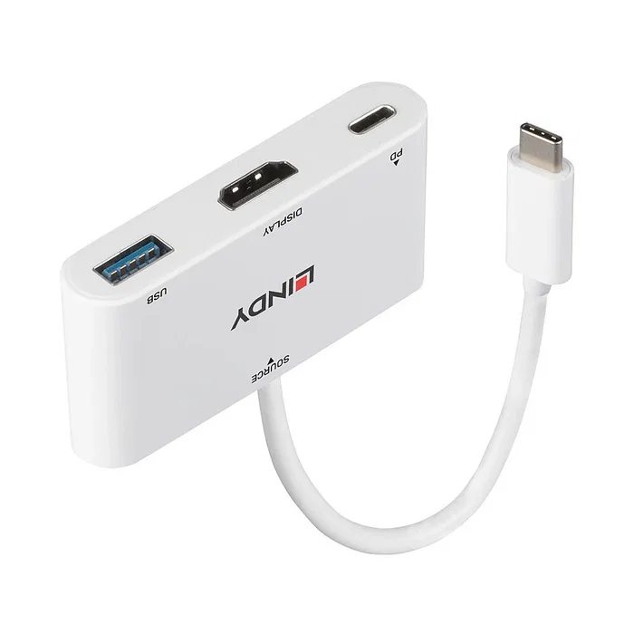 Lindy Adaptador Gráfico USB-C a HDMI 4K con Power Delivery, 3840x2160 Pixeles, Blanco, Referencia 43340