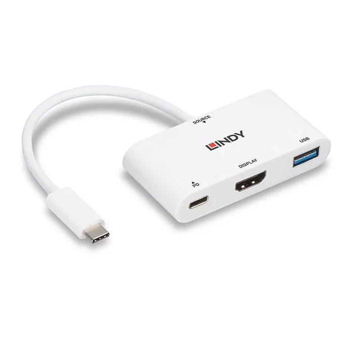 Lindy Adaptador Gráfico USB-C a HDMI 4K con Power Delivery, 3840x2160 Pixeles, Blanco, Referencia 43340