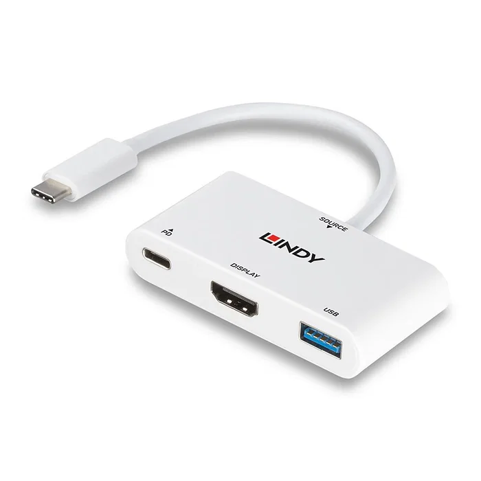 Lindy Adaptador Gráfico USB-C a HDMI 4K con Power Delivery, 3840x2160 Pixeles, Blanco, Referencia 43340