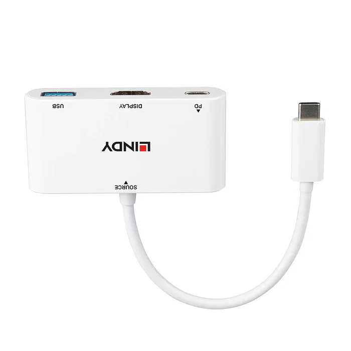 Lindy Adaptador Gráfico USB-C a HDMI 4K con Power Delivery, 3840x2160 Pixeles, Blanco, Referencia 43340