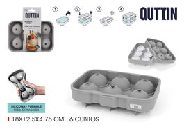 Quttin Cubitera Flexible de Silicona Redonda para 6 Cubitos, 18 x 12.5 x 4.75 cm (24 Unidades)