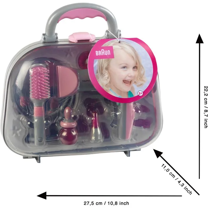Klein Estuche de Peluquería y Secador de Pelo para Niños con Accesorios y Sonidos Electrónicos, Juego de Juguete para +3 Años