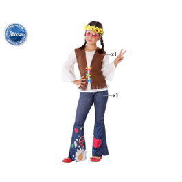 Disfraz Hippie Niña Infantil 10-12 Años Multicolor Polyester