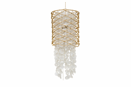 DKD Home Decor Lámpara de Techo de Ratán y Conchas 30x30x75 cm