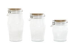 DKD Home Decor Set de 3 Botes Herméticos de Cristal