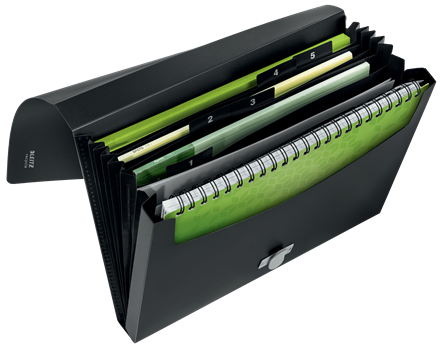Leitz Carpeta Polipropileno Acordeón 5 Posiciones con Bolsillo Frontal y Broche Giratorio A4 Recycle Negro 46240095