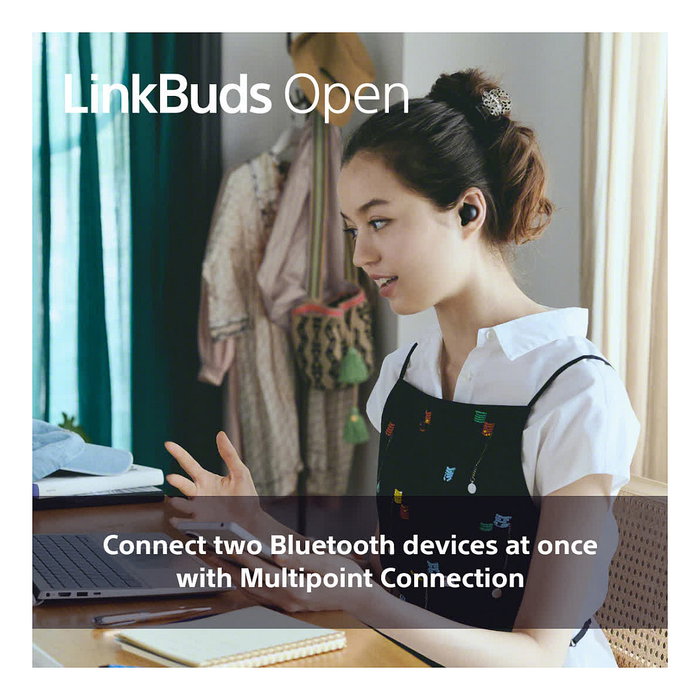 Sony WFL910B LinkBuds, Auriculares Inalámbricos True Wireless Open con Bluetooth 5.3, 8h/22h Batería, Carga Rápida, Resistencia IPX4, Control por Voz, Negro
