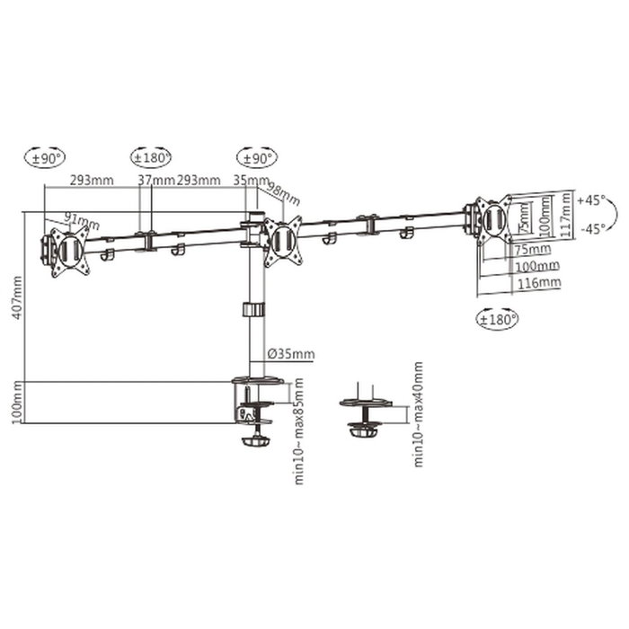 Gembird Soporte para 3 pantallas de PC 17-27 pulgadas