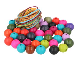 Innspiro Set de Cuentas de Madera Bola Colores Surtidos con Hilo de Algodón