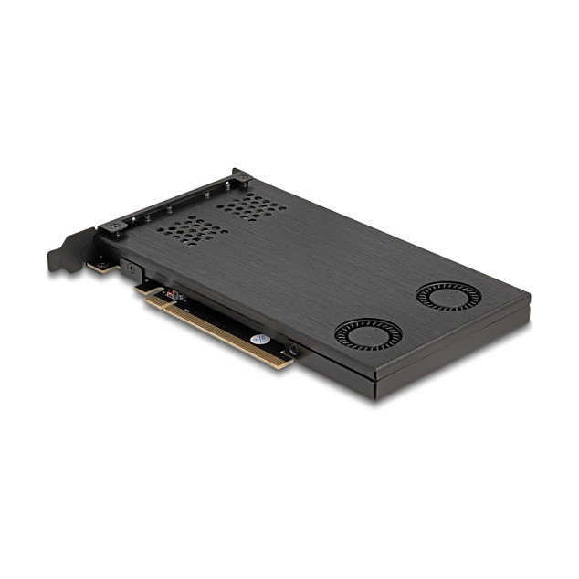 DeLOCK PCIe x16 Adaptador para 2 M.2 NVMe SSD con Bifurcación, Tarjeta Rack Móvil, PCIe 4.0, Enfriamiento Activo con 2 Ventiladores, Negro